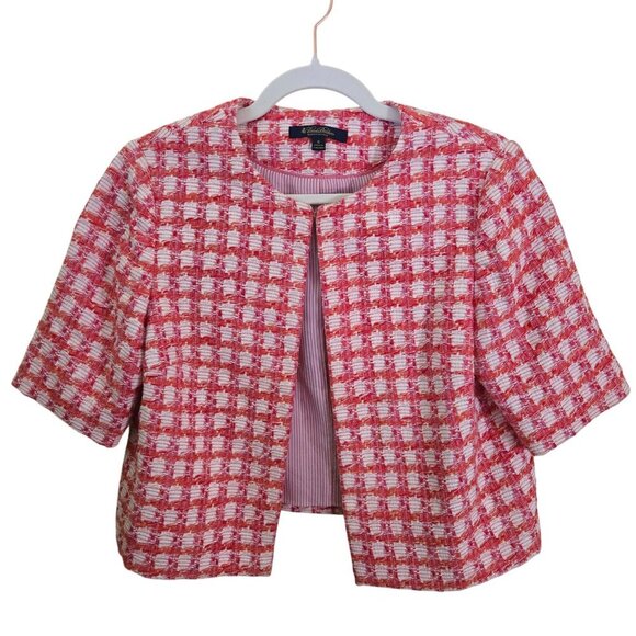 Brooks Brothers Cropped Cotton Tweed 3/4 Sleeve Lady Jacket ASO TV Size 6 - Picture 2 of 8